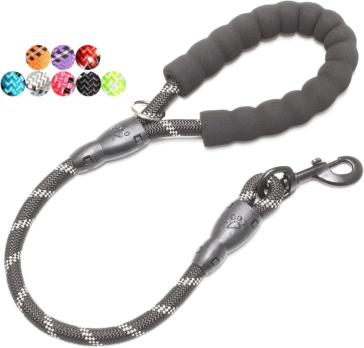 Correa para perro de 2/4/5/6 pies con cómodo mango acolchado e hilos altamente reflectantes para perros pequeños, medianos y grandes (2FT-1/2'', negro)