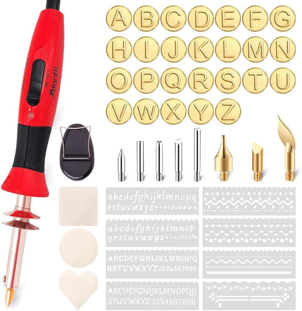 Wood Burning Pen Kit Leather Pyrography Tool | 26 Letter | 8 Stencil