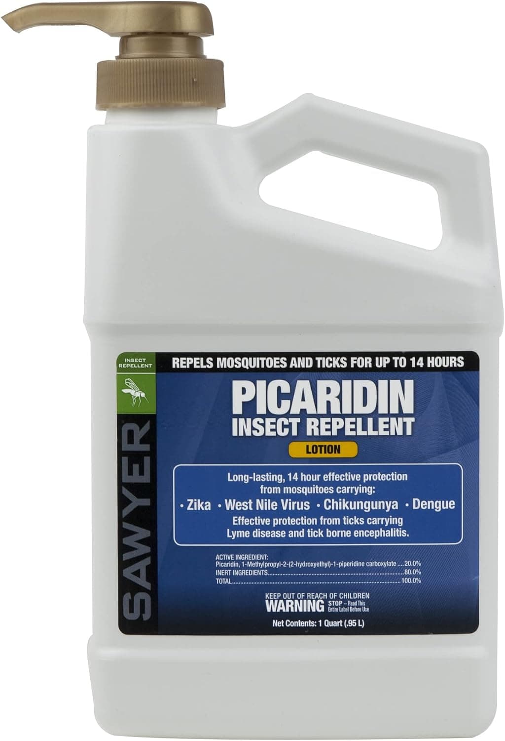 Sawyer Products SP565 Repelente de insectos premium con 20% de picaridina, dispensador de bomba de loción de 1 cuarto, blanco