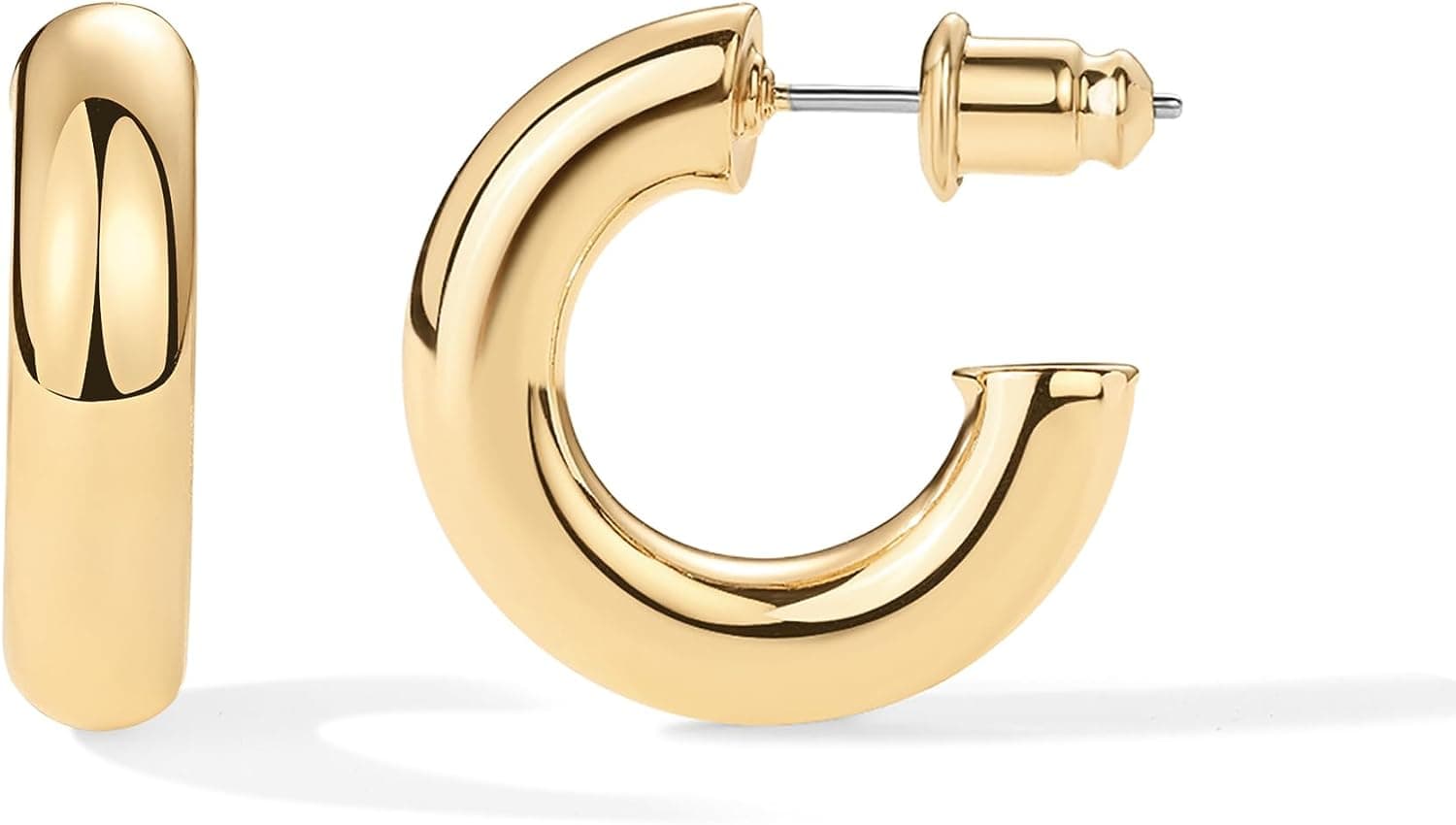 PAVOI Pendientes de aro de oro grueso para mujer, ligeros chapados en oro de 14 quilates | Aros de oro, Pendientes chapados en oro, Pendientes para mujer, Pendientes de aro de oro de 14K