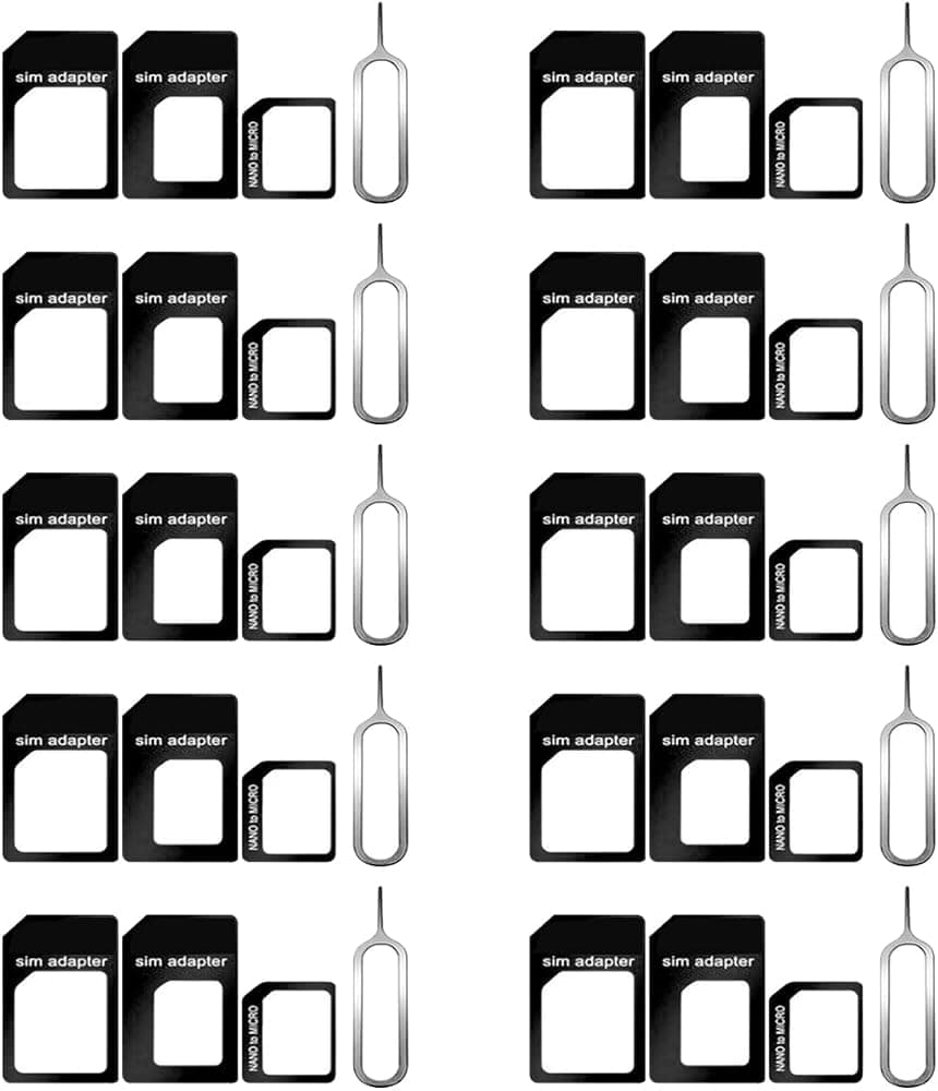 Paquete de 10 Kit de Adaptador de Tarjeta SIM, Kit Convertidor Nano Micro Estándar 4 en 1 con Pin de Expulsión de Bandeja SIM de Acero 1, Negro