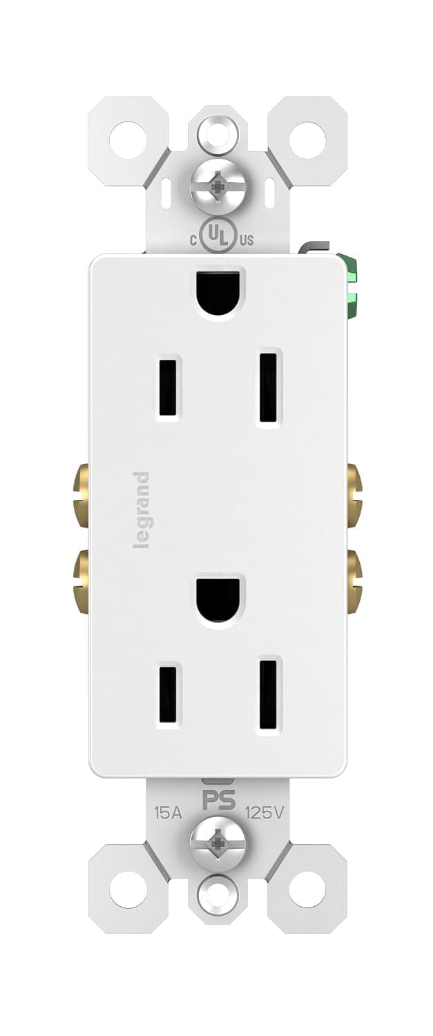 Legrand Radiant 15 Amp Decorator Duplex Outlet White 1 Pack | Pass & Seymour Residential Grade, Décor Wall Outlet, Push Wire, Side Wire, Duplex Receptacle