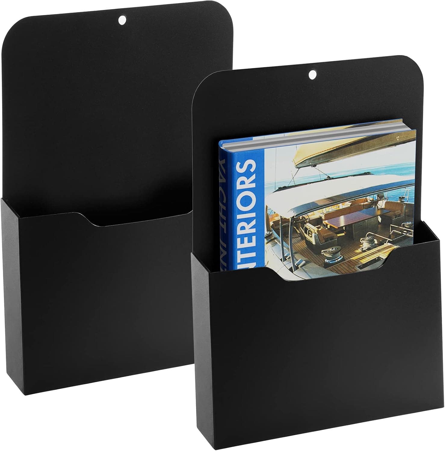 Marbrasse Paquete de 2 soportes magnéticos para archivos, soporte de papel, organizador de bolsillo, organizador de archivos para colgar en la pared, almacenamiento de suministros de oficina, estuche organizador de revistas para cuadernos, planificadores, cartas (negro)