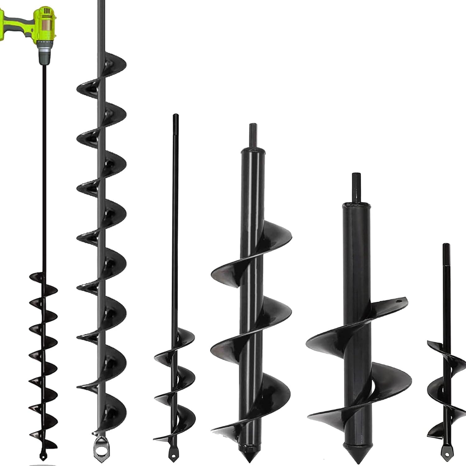 Juego de 5 brocas de barrena para plantar, brocas en espiral para jardín de alta resistencia, herramienta para plantar plantas de cama, universal para taladro inalámbrico (1,6 x 9 pulgadas, 1,6 x 16,5 pulgadas, 3,5 x 16 pulgadas, 4 x 12 pulgadas, 2 x 32 pulgadas)