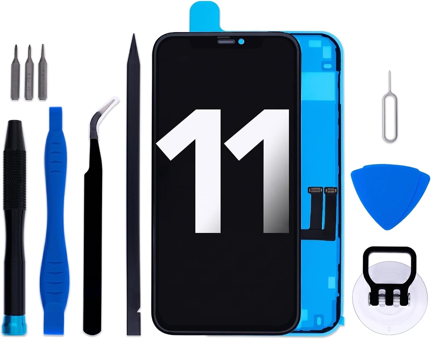 Screen Replacement Kit for iPhone 11, 6.1" LCD Digitizer Assembly & Tools | Full display assembly with frame adhesive & repair tools, supports 3d touch & face id, models A2221 A2111 A2223