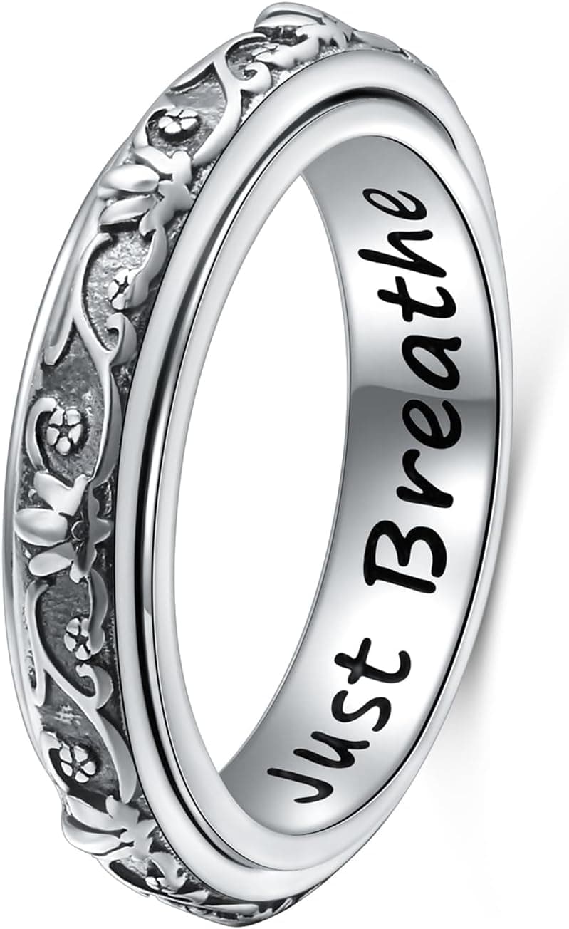 Ladytree Anillos para aliviar la ansiedad de plata de ley 925, anillo giratorio para aliviar el estrés, aburrimiento, TDAH, autismo, joyería chapada en platino, regalos de cumpleaños para mujeres y hombres