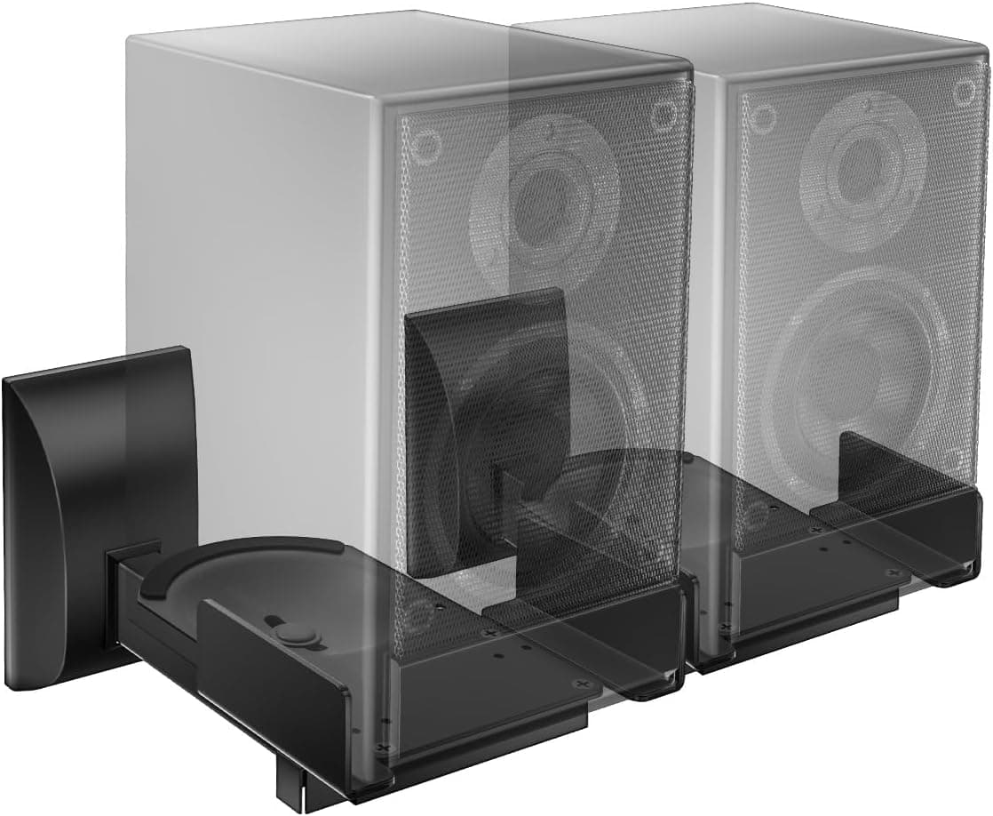 Soporte de pared para altavoz WALI, soporte para altavoz de sonido envolvente con ángulo de inclinación giratorio ajustable, soporte para altavoz de estantería estándar para sala de estar, cine en casa, capacidad de hasta 55 libras, (SWM201), paquete de 2, negro
