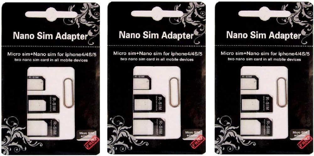 KIT de adaptador de tarjeta SIM, paquete de 3 de R-SIM (9 adaptadores en total: Nano a Micro, Nano a Regular, Micro a Regular) con extractor de SIM/expulsor de pines (negro)