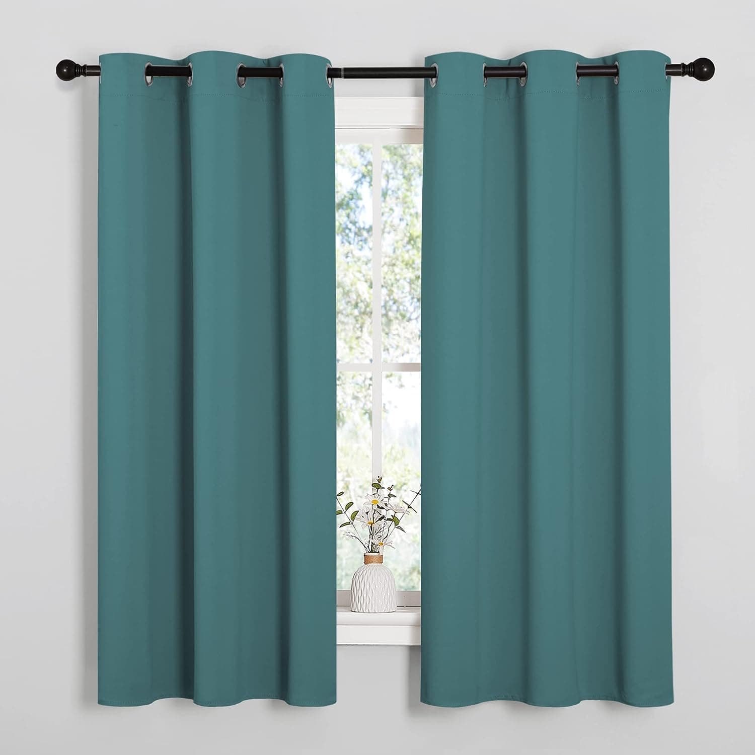 NICETOWN Cortinas opacas, 1 par, 42 por 63 pulgadas, color verde azulado | Cortinas/cortinas/paneles opaco con ojales sólidos con aislamiento térmico para comedor