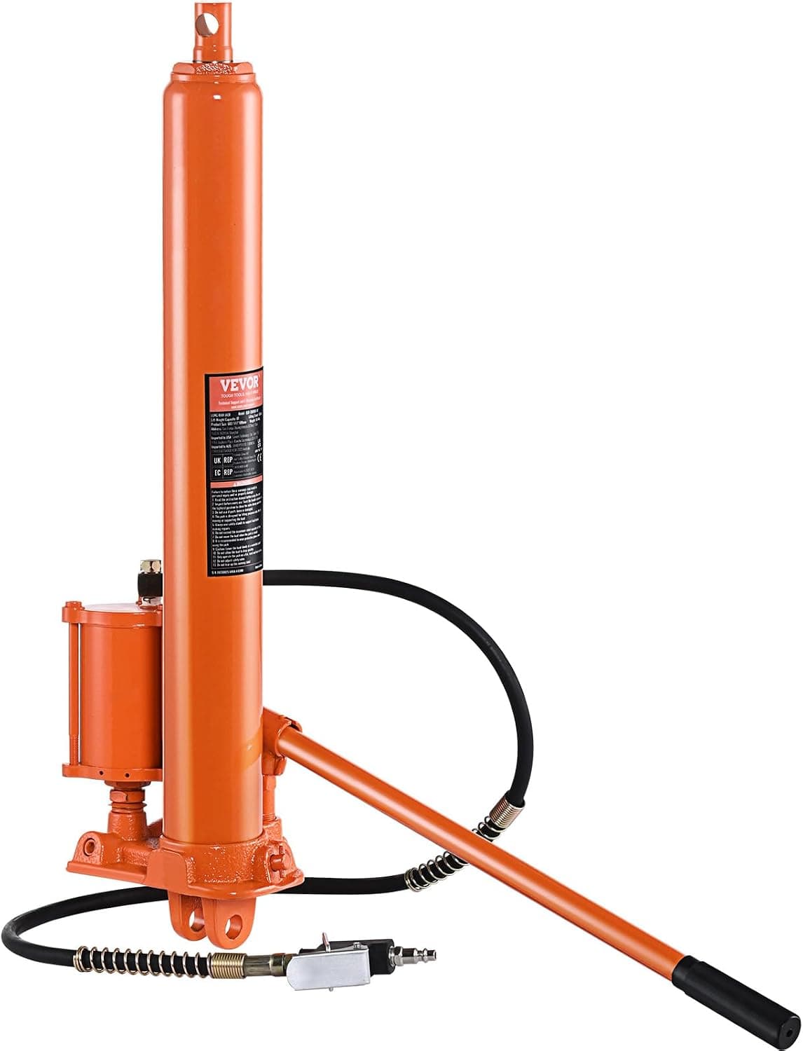 VEVOR Gato hidráulico largo de 8 toneladas, cilindro de elevación de motor con bomba de aire y pistón único, cilindro de base de horquilla para elevadores de motor, grúas de garaje/taller, aplicaciones mecánicas y agrícolas