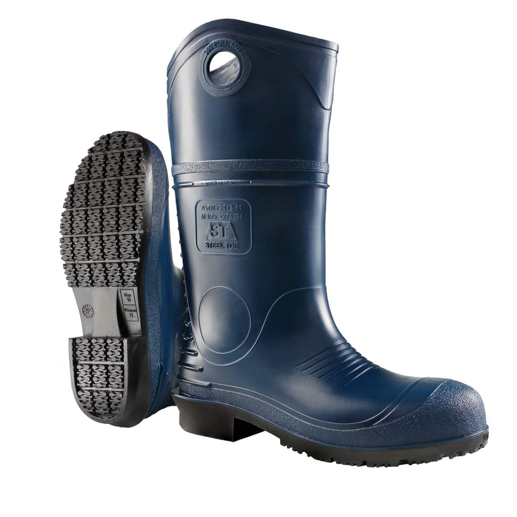 DUNLOP Durapro Steel Toe - Botas de trabajo para hombres y mujeres - Botas de seguridad impermeables con eje alto - Resistente a productos químicos y antideslizantes - Fabricadas en PVC - Azul oscuro - Talla 9
