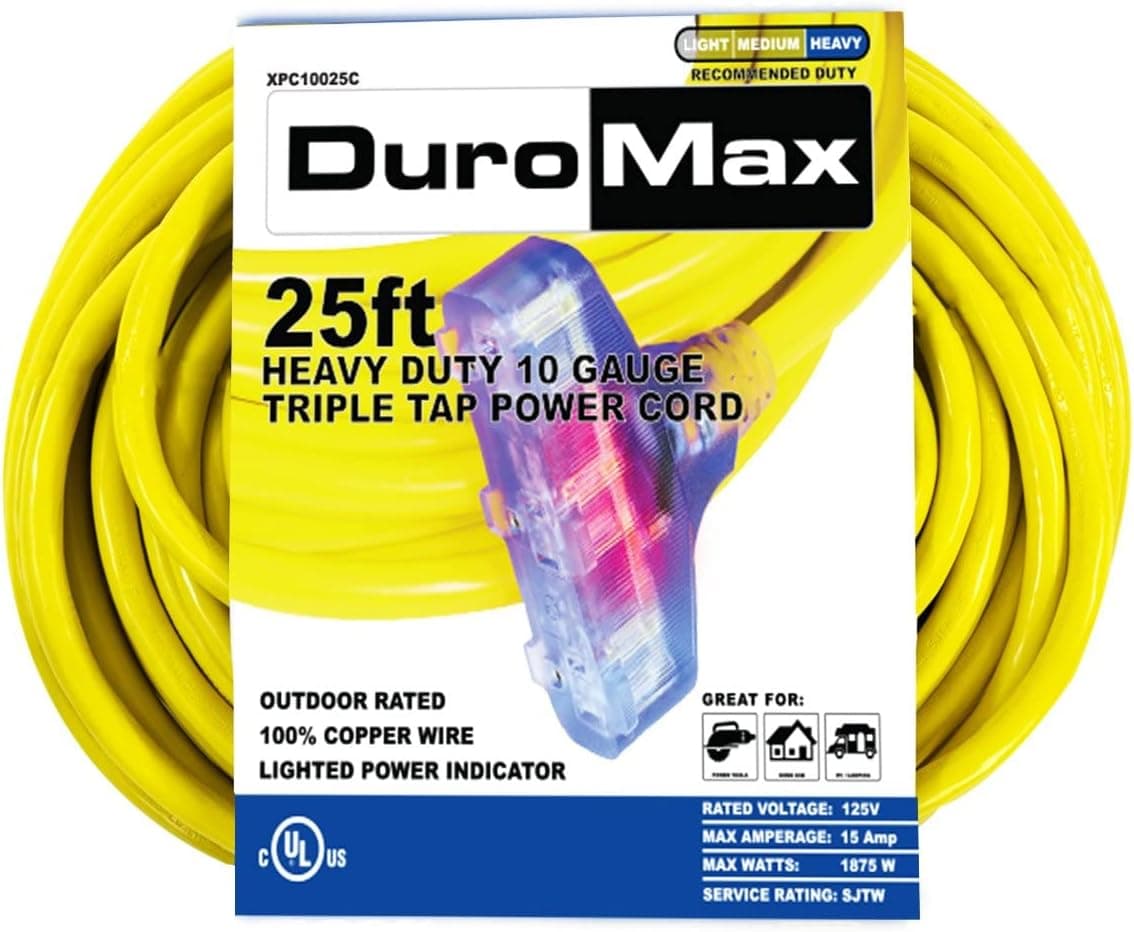 DuroMax XPC10025C Cable de extensión para exteriores, XPC10025C, amarillo