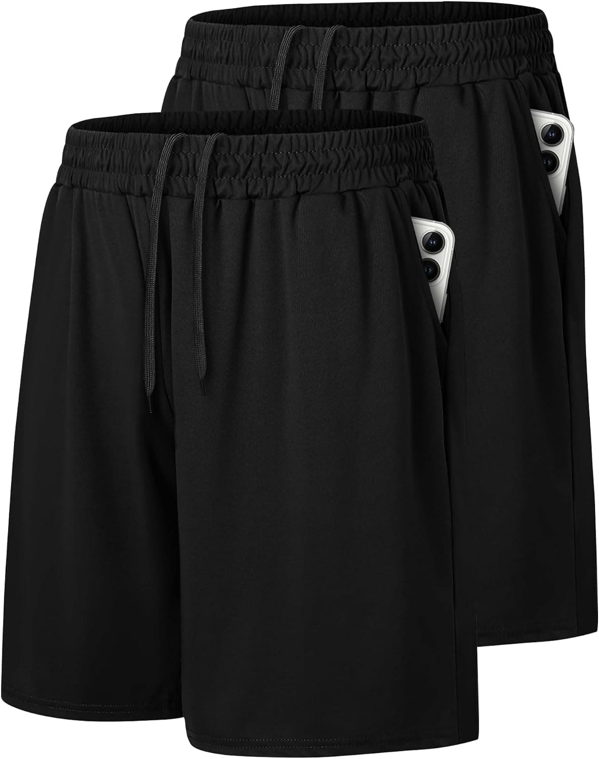 Paquete de 2 pantalones cortos de baloncesto para gimnasio para hombre - Pantalones cortos atléticos de entrenamiento negros de secado rápido | Ropa de fitness Pantalones cortos para correr con bolsillos, ropa deportiva, pijama, salón, cómodo, diario, casual, deportes, suave, transpirable