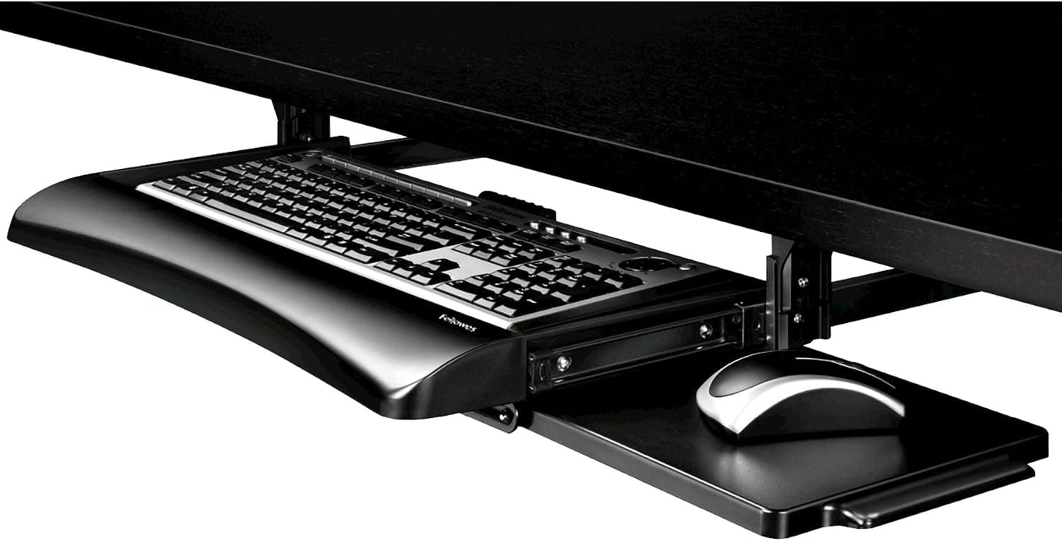 Fellowes Office Suites Cajón para teclado debajo del escritorio, negro/plateado (9140305)