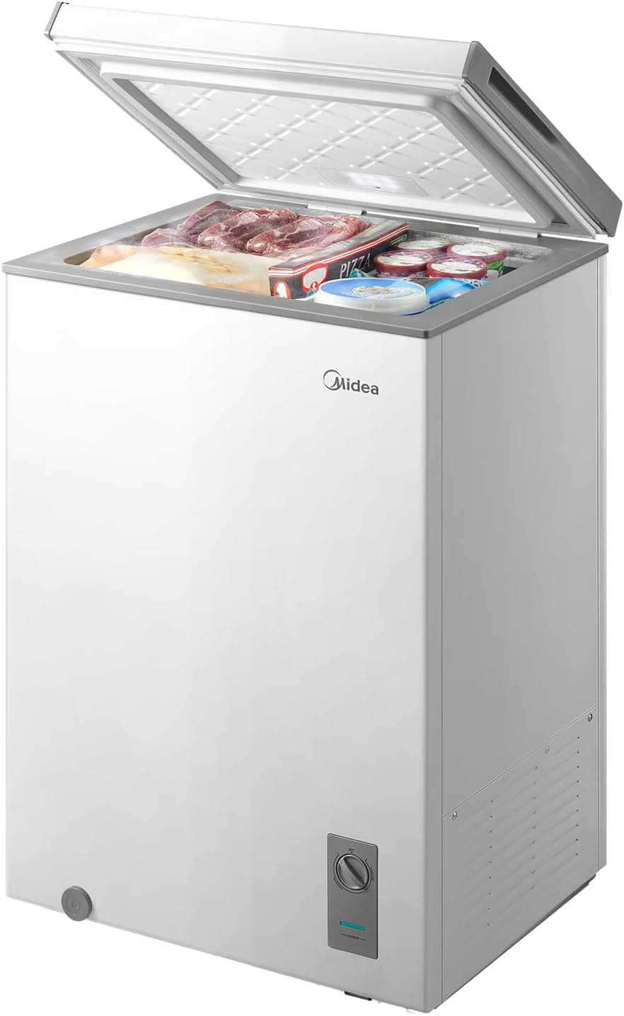 Midea 3.5 Cu.ft Chest Freezer, Fridge Freezer Convertible with LED Light | Removable Basket, Adjustable Temperature, For Kitchen Apartment Office