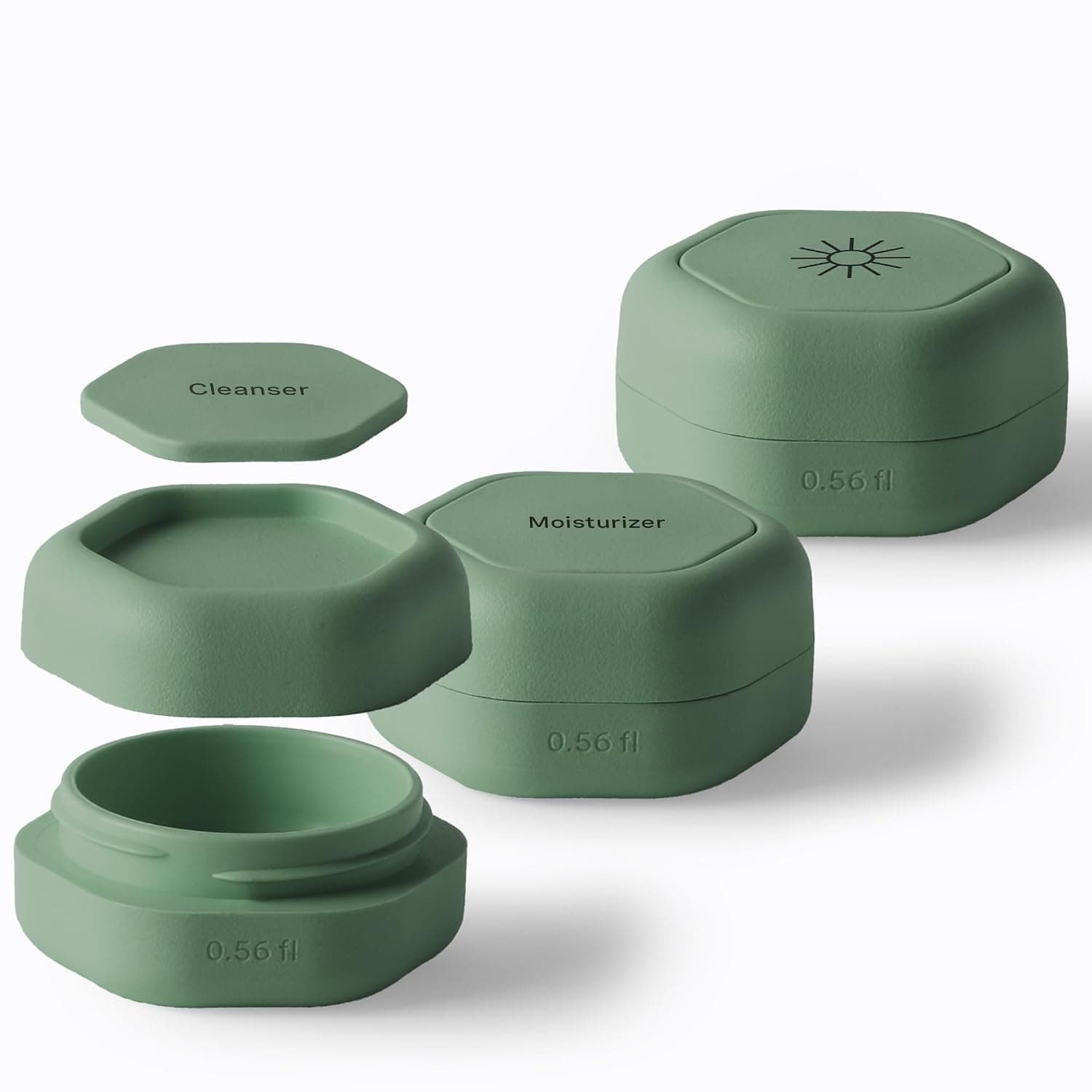 Cadence Capsules - Basic Skincare Set, Eucalyptus - Three Small Containers with Magnetic Lids - 100% Leak Proof & TSA Approved for Travel and Carry On, Minimalist & Stackable (0.56 oz Each)
