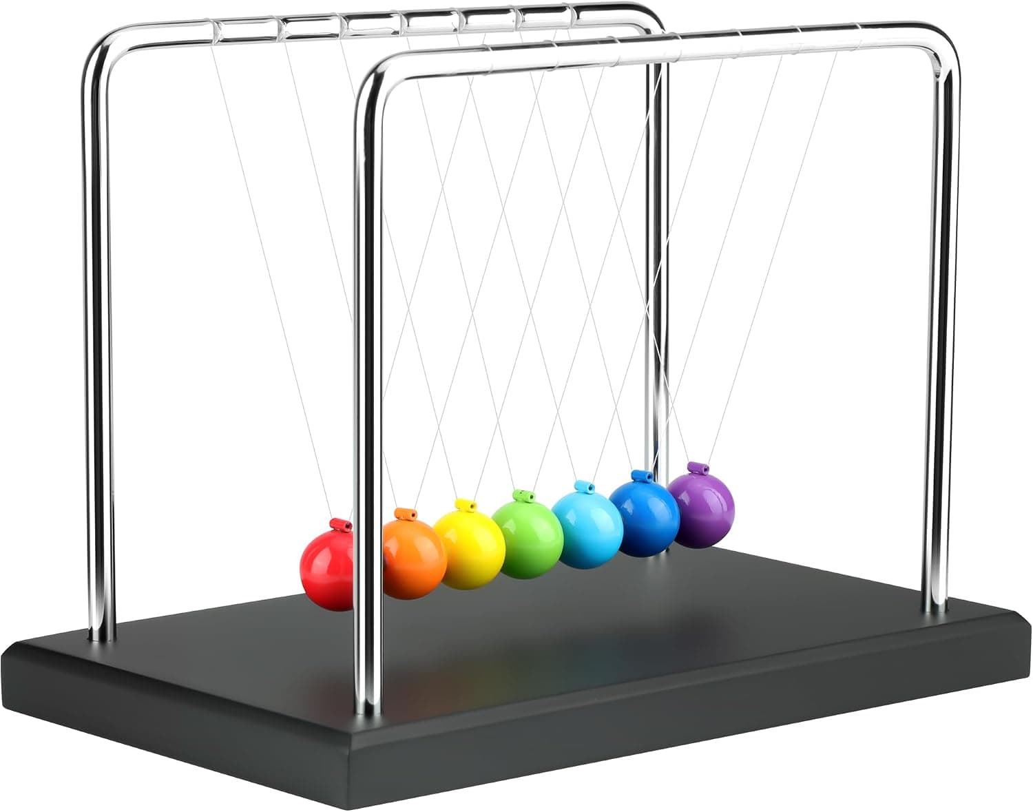 Newtons Cradle Balance Péndulo Bolas, Newton's Cradle grande 7 cuentas de colores con base negra, herramienta de aprendizaje educativo de ciencia física, decoración de escritorio de oficina, hogar, gadget para aliviar el estrés