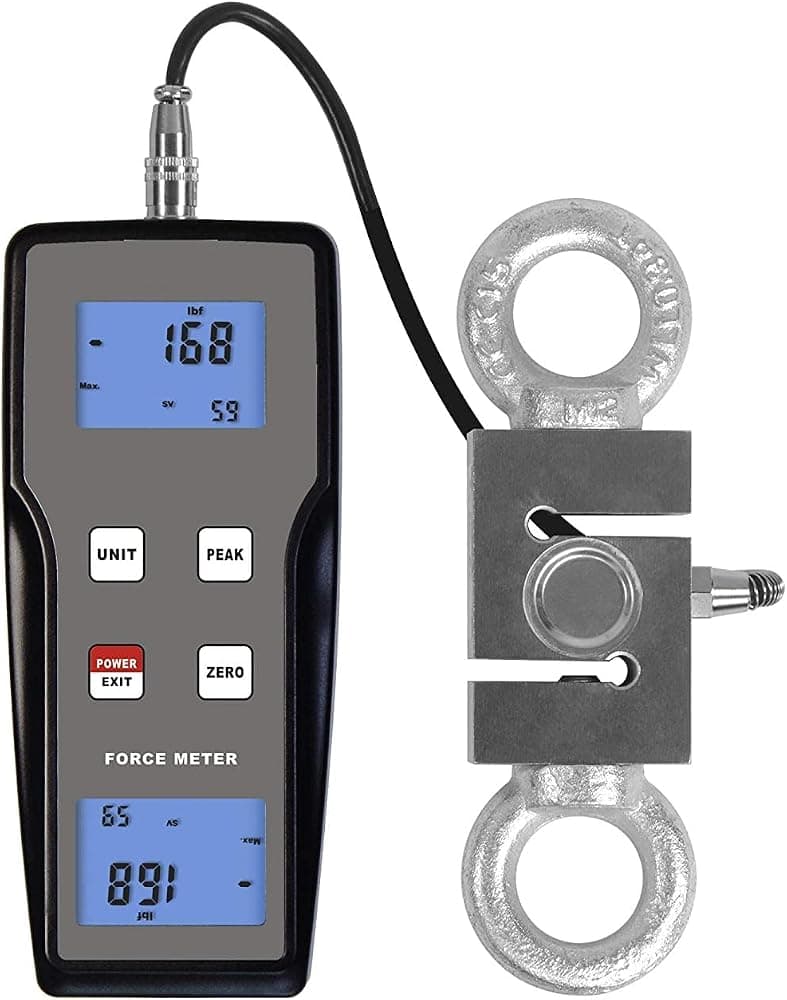 FM-204-500K (4900N/500kgf/1100Lbf) Dinamómetro digital con medidor de fuerza de empuje y tracción con sensor de celda de carga externa, modo pico/pista, precisión del 0,5%