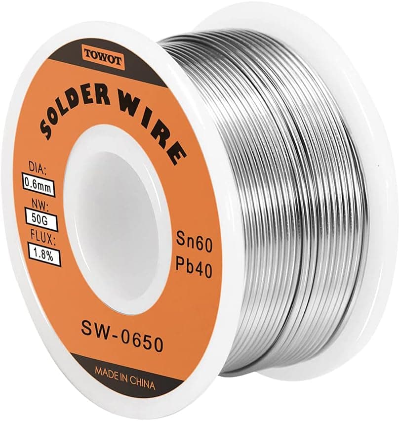 TOWOT Alambre de soldadura con núcleo de resina y plomo para soldadura eléctrica, contenido 1,8% de fundente de soldadura Sn60-Pb40 (0,6 mm, 50 g)