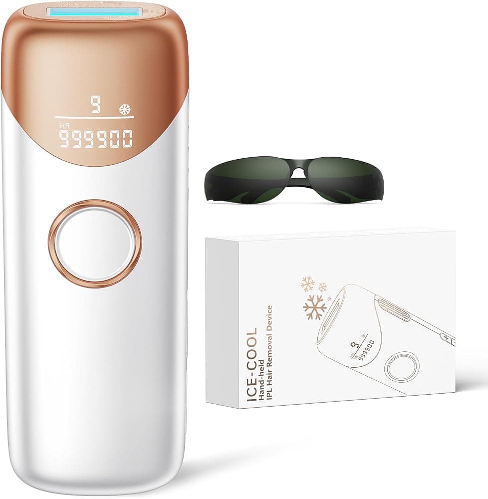 Depilación láser con enfriamiento con hielo a 5 ℃, dispositivo de depilación manual Depilación IPL para mujeres y hombres, reduce el crecimiento del cabello, uso de cuerpo completo para piernas, bikini, axilas (dorado)