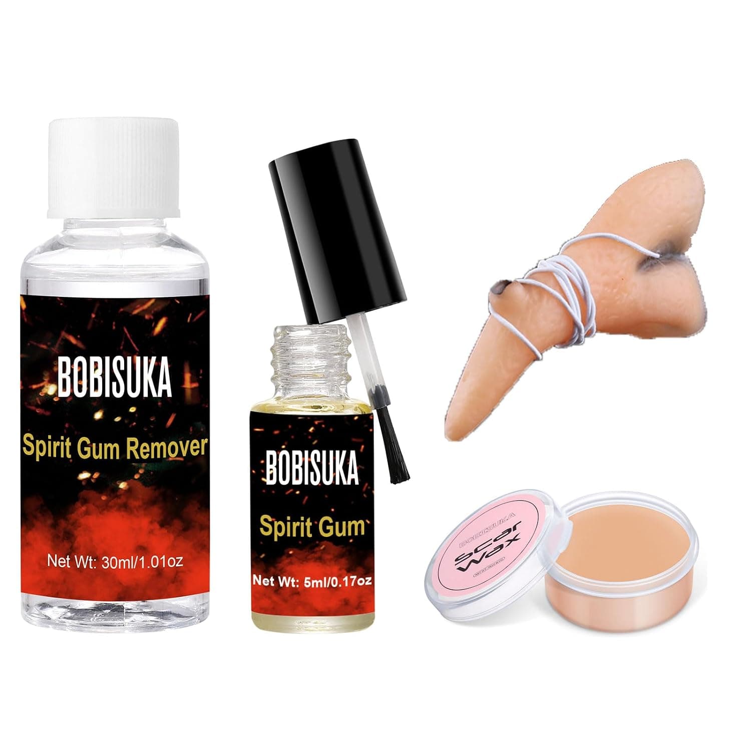 BOBISUKA Kit de maquillaje protésico para cosplay - Cera para cicatrices, Nariz de bruja falsa de látex, Goma espiritual y removedor - Maquillaje personalizado para fiesta de Halloween