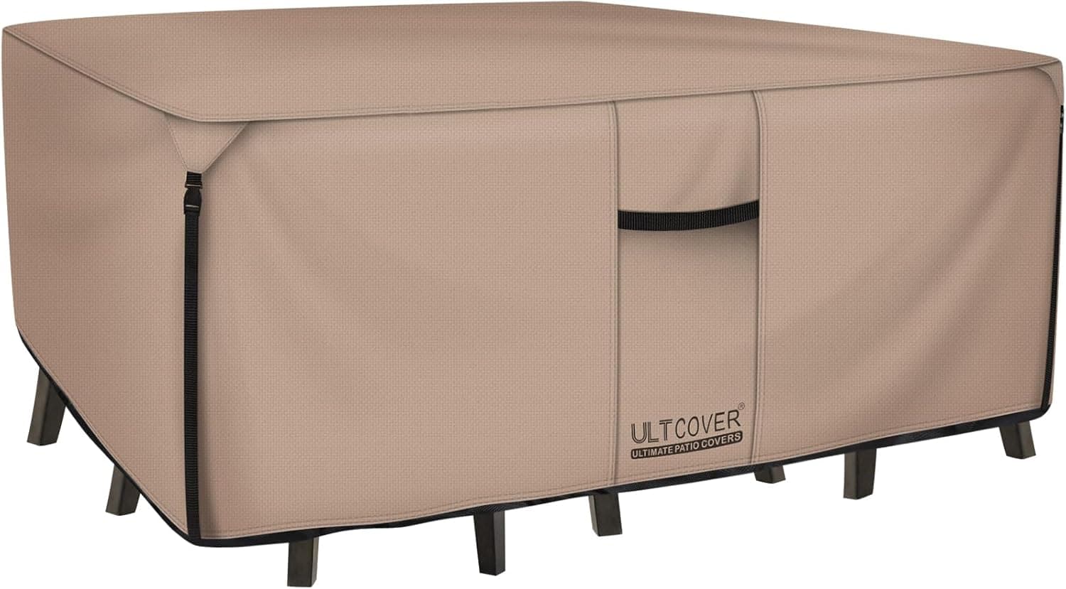 ULTCOVER Funda rectangular para mesa de patio resistente – Lona resistente 600D impermeable para mesa de comedor y sillas de exterior, funda para muebles de uso general, tamaño 136 pulgadas de largo x 74 pulgadas de ancho x 28 pulgadas de alto