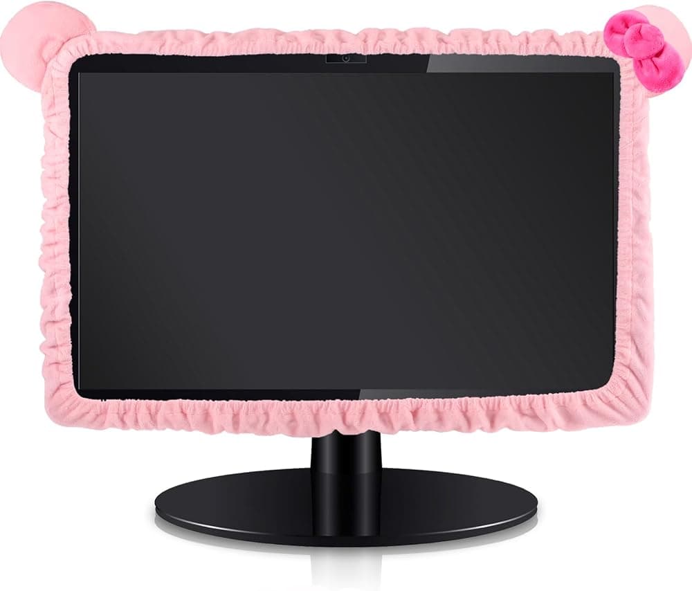 Remagr 1 Pcs 20''-29'' Kawaii Computer Monitor Cover with Cat Ear Design, Furry Cute Pink Monitor Dust Cover Protector Lovely Computer Accessories Laptop TV LCD Screen Decoration for Tablet