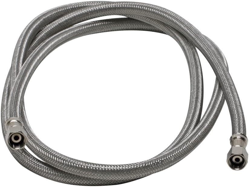 Fluidmaster 12IM72 Línea de agua con conector para máquina de hielo trenzada de acero inoxidable con doble conector de 1/4 pulg. x 1/4 pulg. Hilos de compresión hembra, 6 pies. (72 pulgadas) de largo