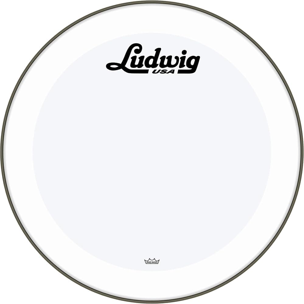 Parche con logotipo de bombo Ludwig | Powerstroke 3 de 22" blanco liso con logotipo Script | LW1222P3SWV