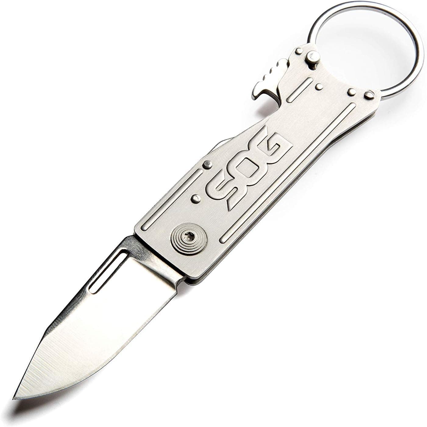Navaja de bolsillo con llavero SOG KeyTron: práctica navaja plegable EDC de 1,8 pulgadas con abridor de botellas y liberación rápida del pulgar (KT1001-CP)