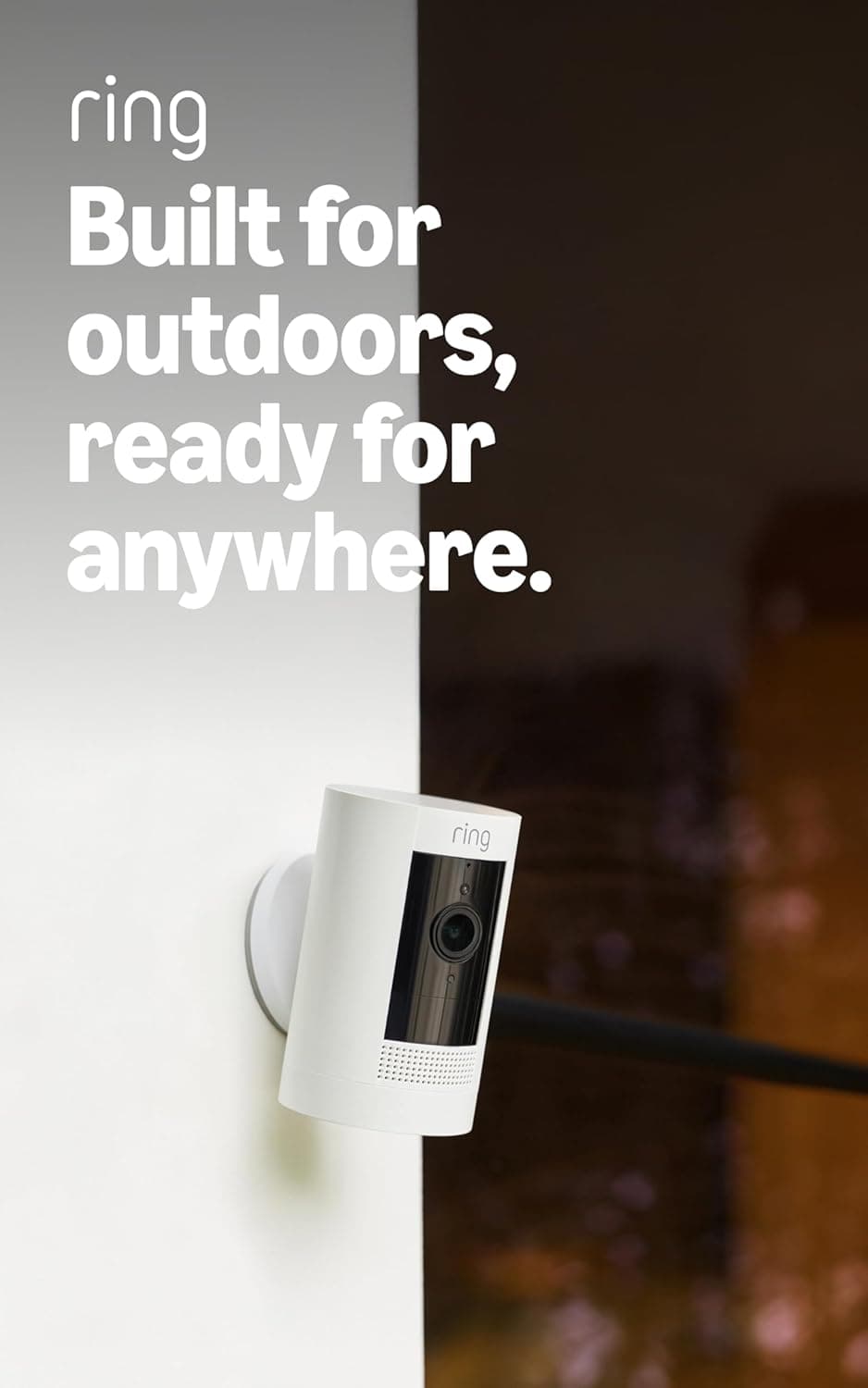 Ring Outdoor Cam (Stick Up Cam), cámara de seguridad para el hogar o la empresa resistente a la intemperie, lista para exteriores, vista en vivo, visión nocturna en color, conversación bidireccional, alertas de movimiento, funciona con Alexa, paquete de 4, blanco
