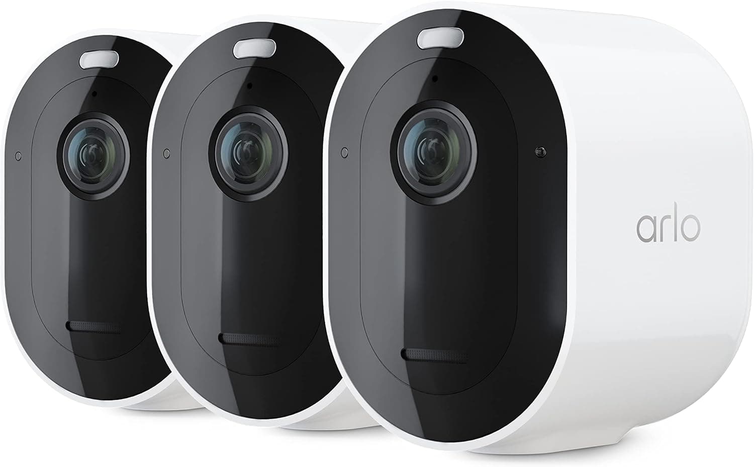 Cámara de seguridad Arlo Pro 5S 2K HDR - 3 cámaras, blanca | Inalámbrico para exteriores, batería extraíble recargable, subtítulos de eventos, respuesta de emergencia, prueba de 1 mes del plan seguro incluido