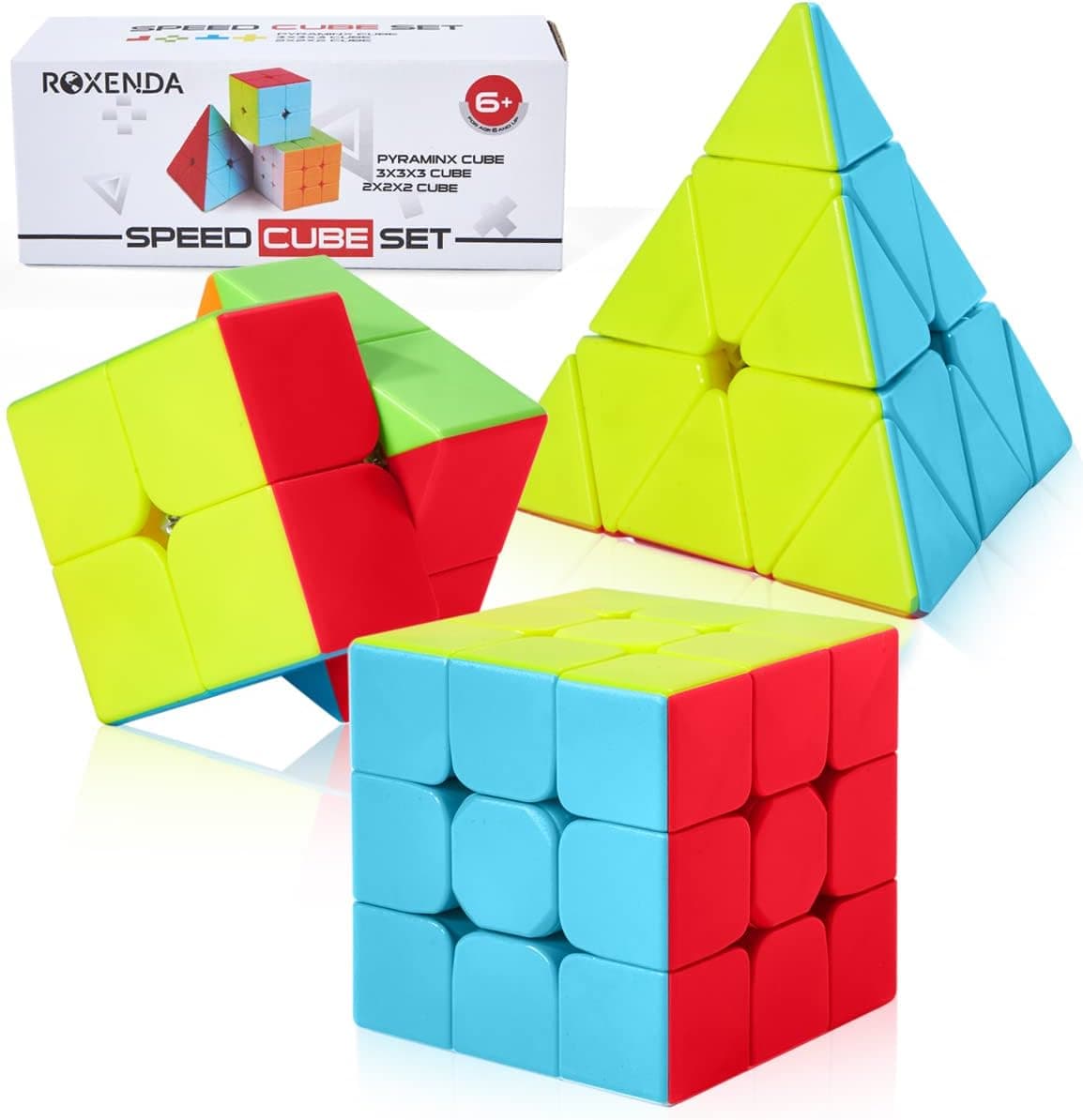 ROXENDA Speed ​​Cube Set, Magic Cube Set de 2x2x2 3x3x3 Pyramid Cube Smooth Puzzle Cube (sin pegatinas)