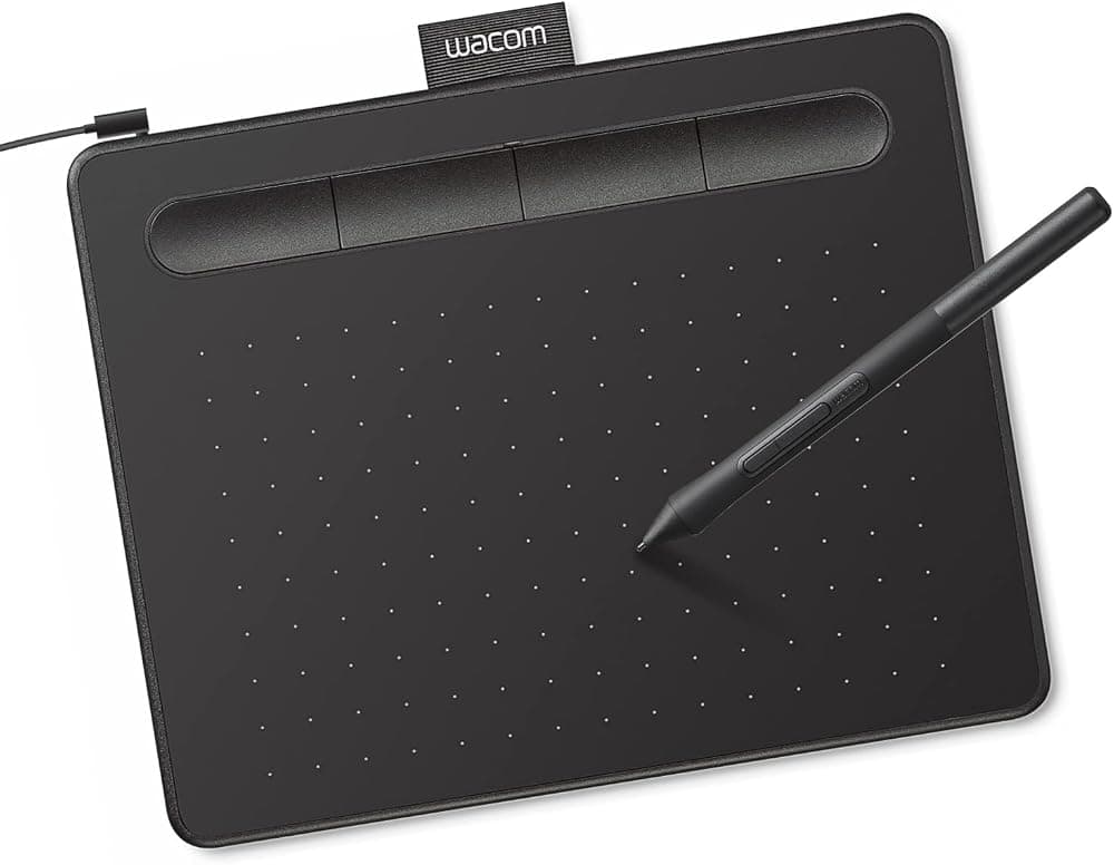 Wacom Intuos, tableta gráfica de dibujo pequeña con cable y lápiz + software | Lápiz sin batería, 4 ExpressKeys para atajos, funciona con Mac, Windows y Chromebook; Ideal para creadores, estudiantes y profesores.