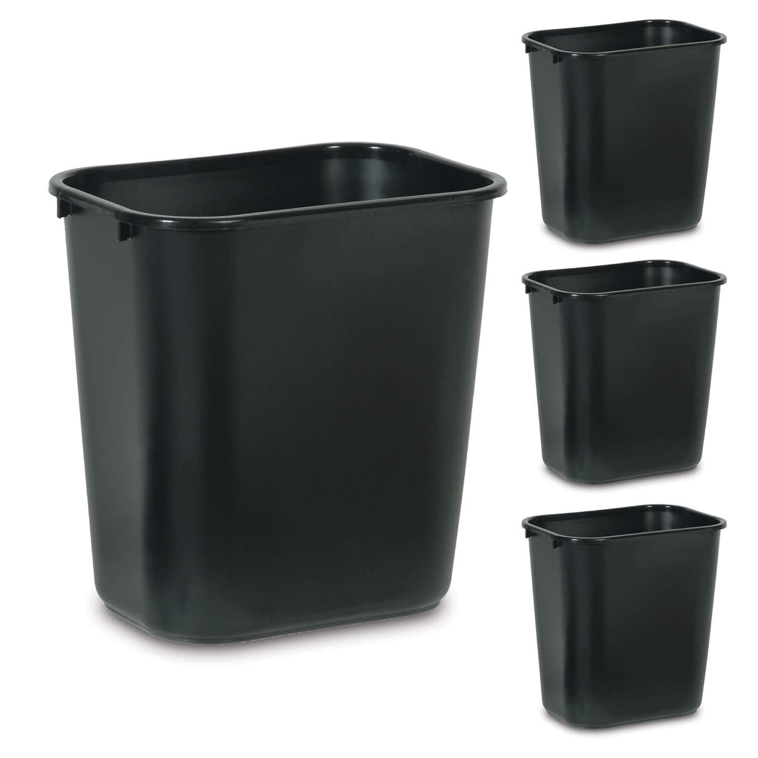 Rubbermaid Commercial Products Papelera/papelera, 7 galones/28 cuartos, negro, plástico, para dormitorio/baño/oficina, se adapta debajo del escritorio/fregadero/gabinete, paquete de 4