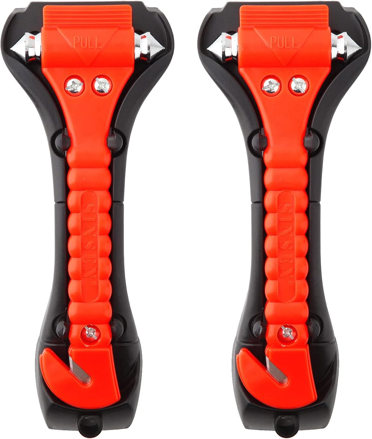 SINSEN Martillo de seguridad para automóvil, juego de 2 herramientas de escape de emergencia, martillo para vidrio de ventana de automóvil y cortador de cinturón de seguridad, escape 2 en 1 para herramientas de rescate familiar y escape de emergencia automático