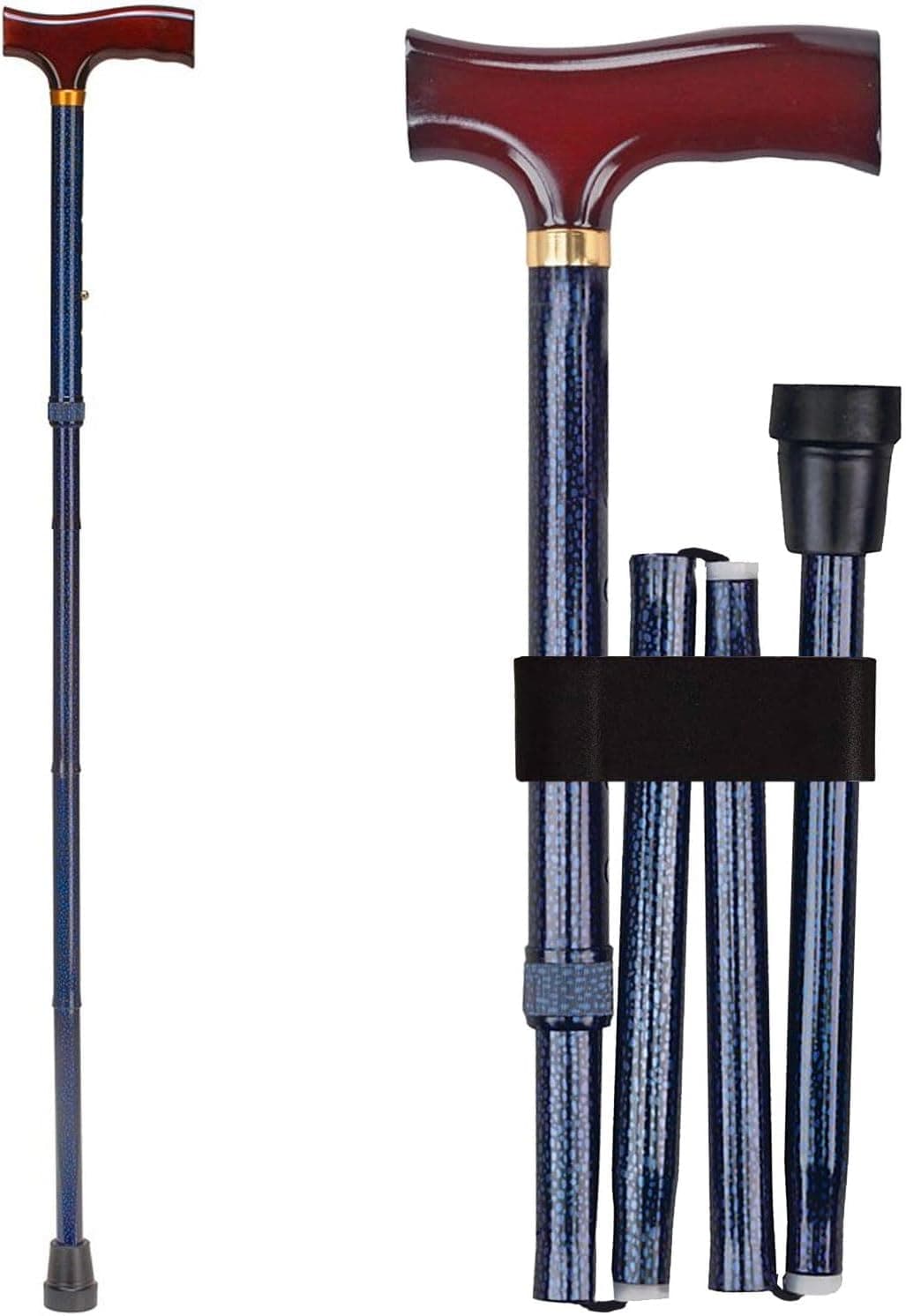 Bastón o bastón deportivo DMI, bastón plegable para hombres, mujeres, personas mayores y discapacitados, se ajusta de 33 a 37 pulgadas en incrementos de 1 pulgada con mango de madera ergonómico, soporta hasta 250 libras
