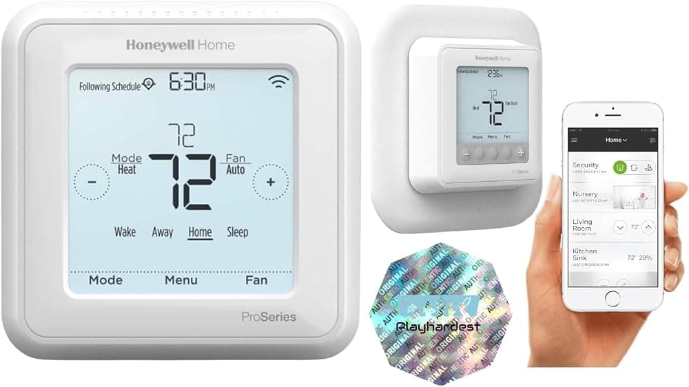 Termostato programable Honeywell TH6220WF2006/U Lyric T6 Pro Wi-Fi con etapas de hasta 2 bombas de calor/1 bomba de calor fría o 2 bombas de calor/2 frías convencionales con placa de pared grande y garantía extendida
