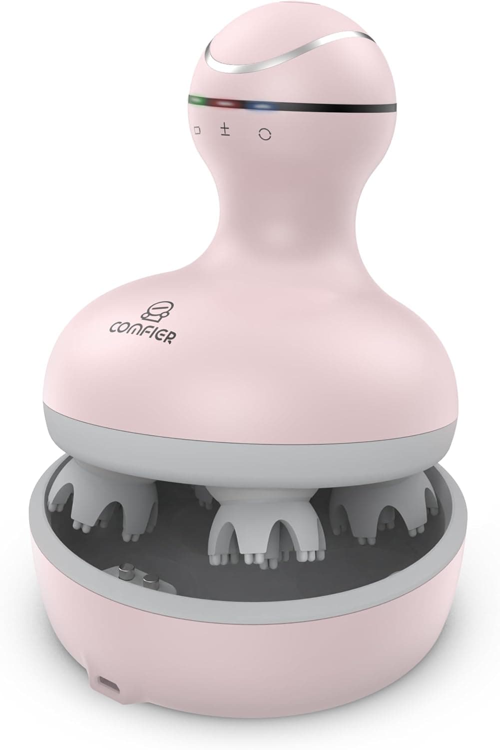 COMFIER Masajeador del cuero cabelludo para el crecimiento del cabello, resistente al agua y amasado de cuerpo completo, 84 nodos de masaje, rascador de cabeza de mano, masajeador para gatos, rosa