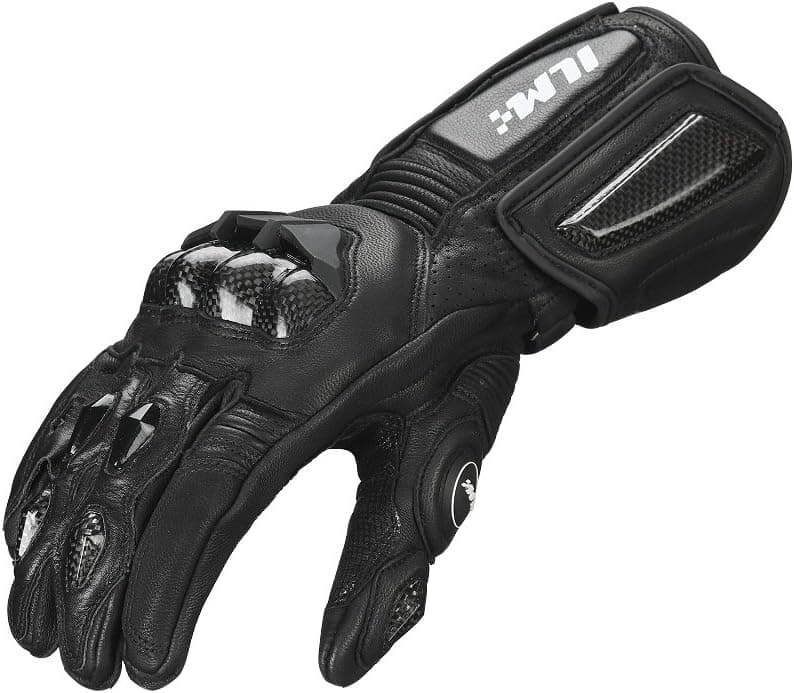 ILM Air Flow Guantes de Moto de Cuero para Hombres y Mujeres Modelo-GRC01L (L, Negro-Largo)