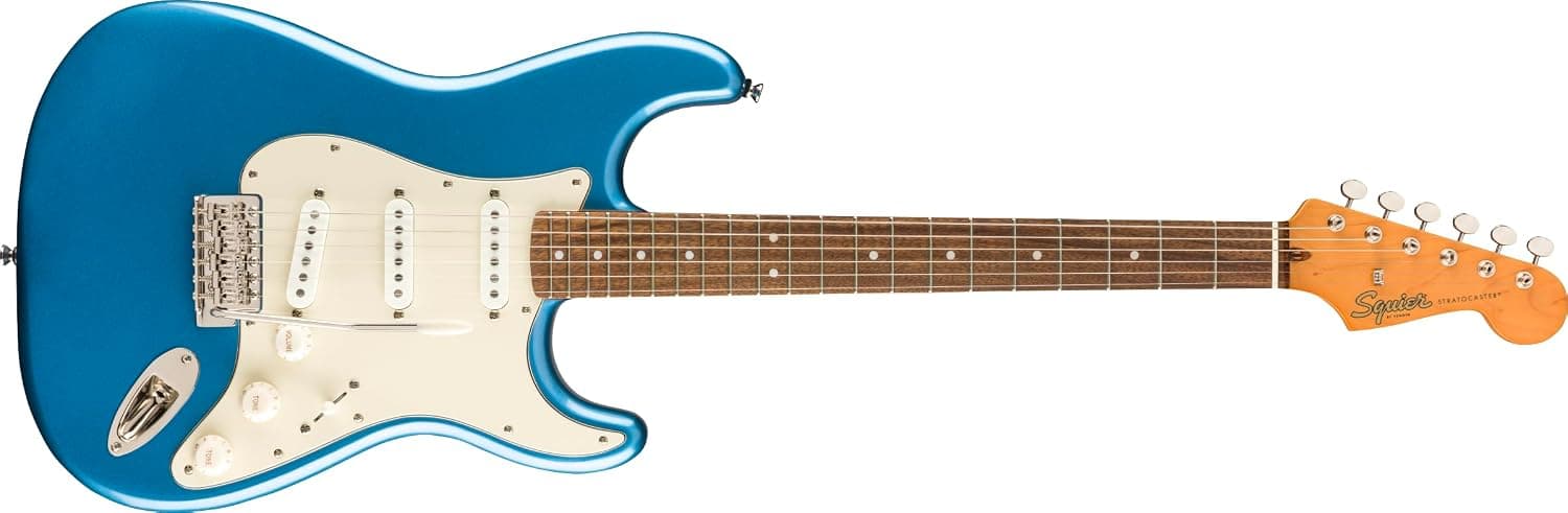 Guitarra eléctrica Squier Classic Vibe 60s Stratocaster, azul Lake Placid | Tono estilo Fender vintage, desde principiante hasta profesional, 2 años de garantía, diapasón de laurel, diseño icónico de los años 60