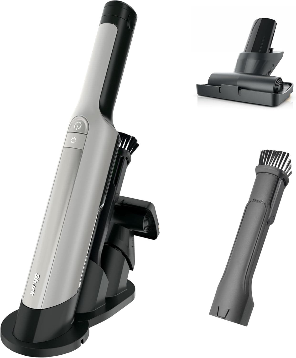 Vacío de mano inalámbrico Shark WANDVAC Power PET, blanco, WV410WH | Modo de succión y refuerzo ultraligero y potente, NUEVA herramienta FurFins y herramienta de hendidura para plumero, diseñado para hogares de automóviles y mascotas