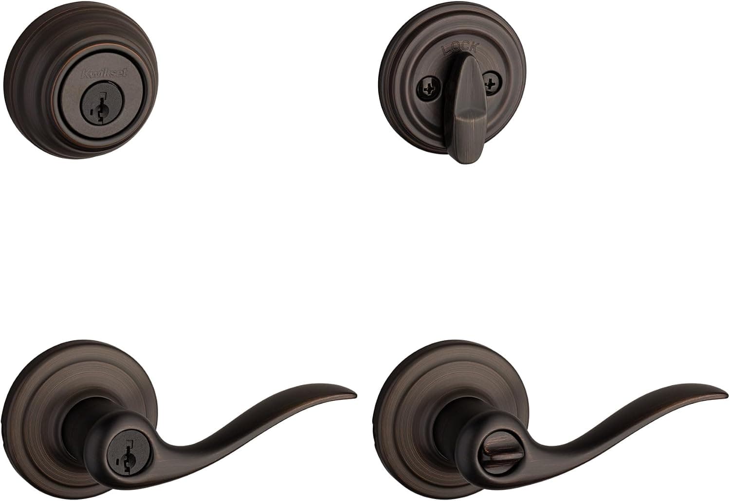 Kwikset 991 Tustin Entry Lever and Single Cylinder Deadbolt Combo Pack featuring SmartKey in Venetian Bronze (99910-041)