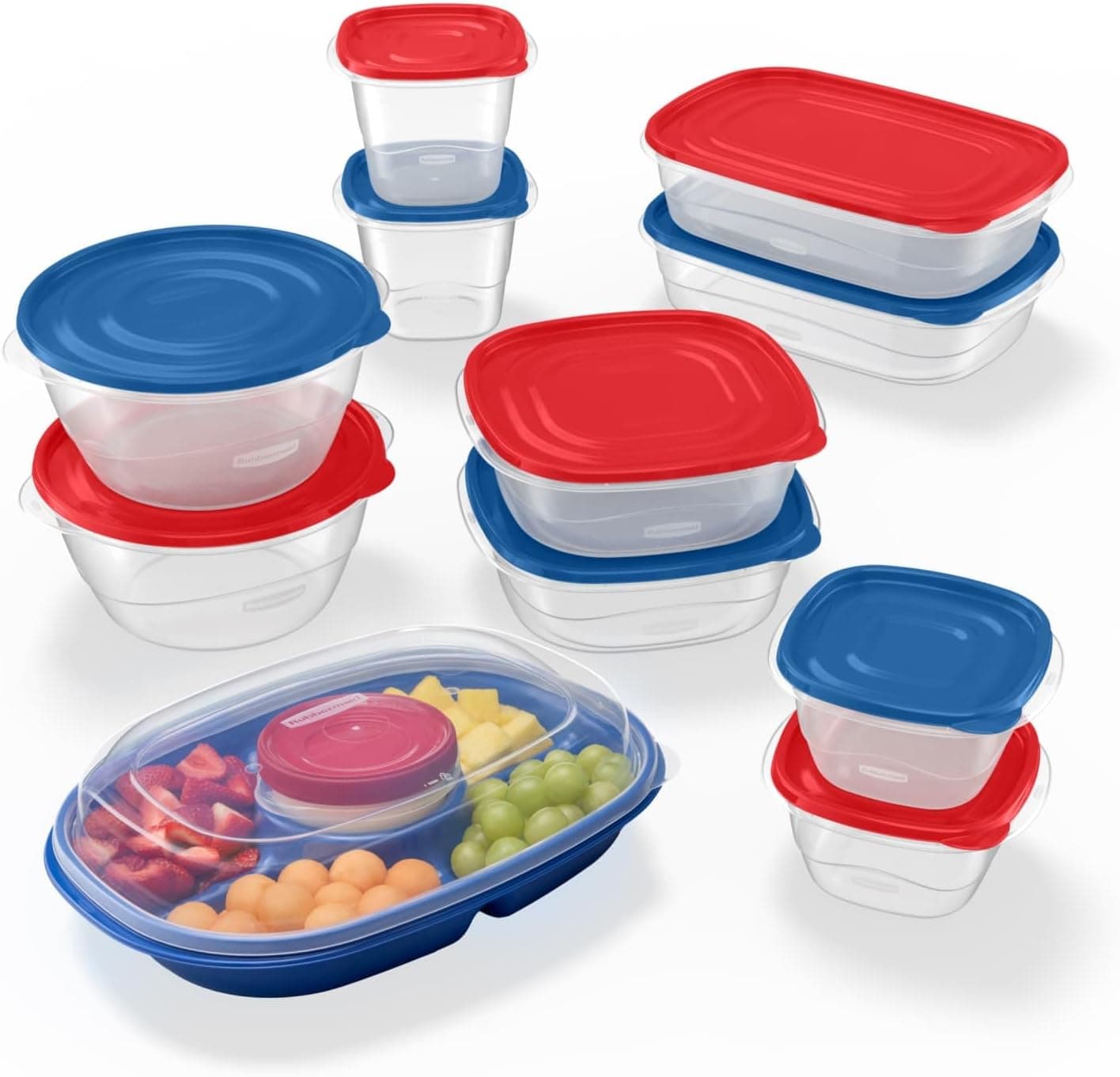 Rubbermaid TakeAlongs Americana de edición especial, juego de 24 piezas de recipientes de almacenamiento de alimentos con tapas, que incluyen plato para fiestas y recipiente giratorio y sellado, sello QuikClik, sin BPA
