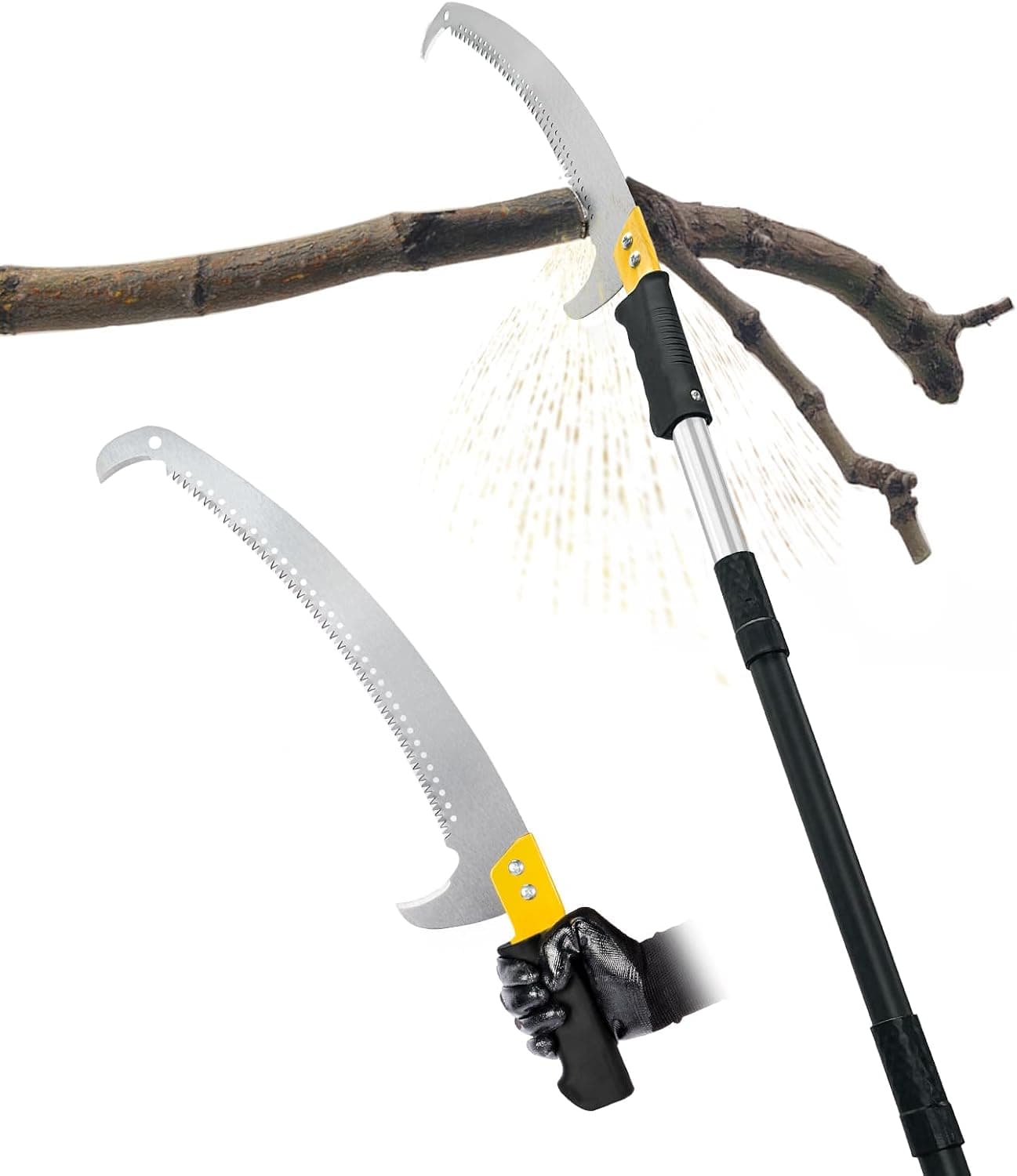 Sierra de poste de 14.5 pies con longitud ajustable para podar árboles, sierra de poda manual liviana con hoja de acero Mn, cortador de ramas de extensión larga, podadora de poste para patio, jardín, patio y uso forestal
