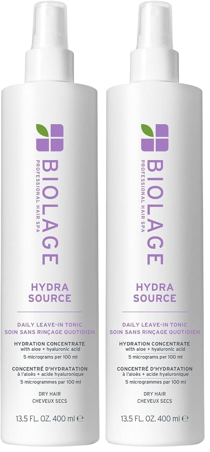 Biolage Hydra Source Tónico diario sin enjuague – Hidrata y desenreda, imprimación de soplado, protector de calor y desenredante, para cabello seco, 13.5 onzas líquidas, (paquete de 2)