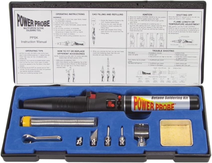 SONDA DE POTENCIA Kit de soldadura de butano (PPSK) [Herramienta de prueba de diagnóstico automotriz para automóviles, encendido electrónico de fácil arranque, llama ajustable, con múltiples puntas, negro