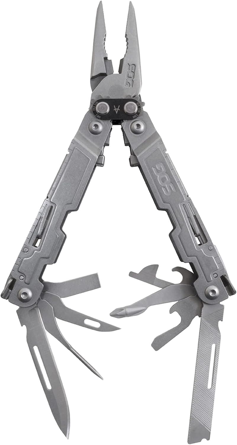 SOG PowerAccess Multiherramienta de acero inoxidable, completa, con una sola mano, liviana, de bolsillo para uso diario, para travesía, 18 herramientas, lavado a piedra | 18 Herramientas El PowerAccess PA1001-CP de SOG es una multiherramienta compacta de bolsillo diseñada para el transporte diario (EDC)