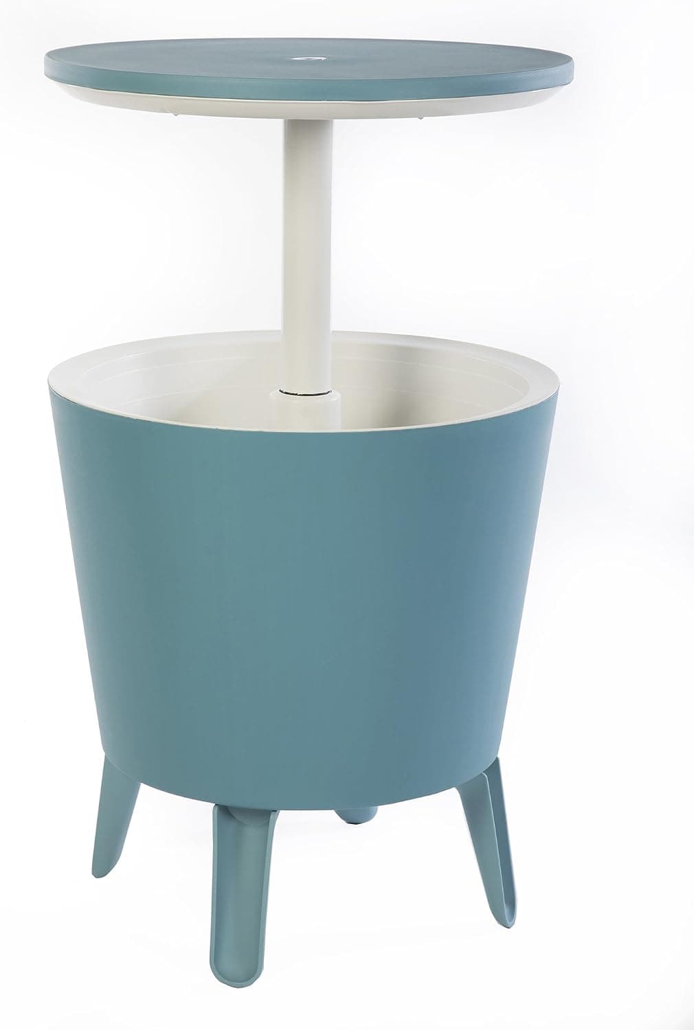 Keter Modern Cool Bar Muebles de patio al aire libre y mesa auxiliar para jacuzzi con enfriador de vino y cerveza de 7,5 galones, color verde azulado