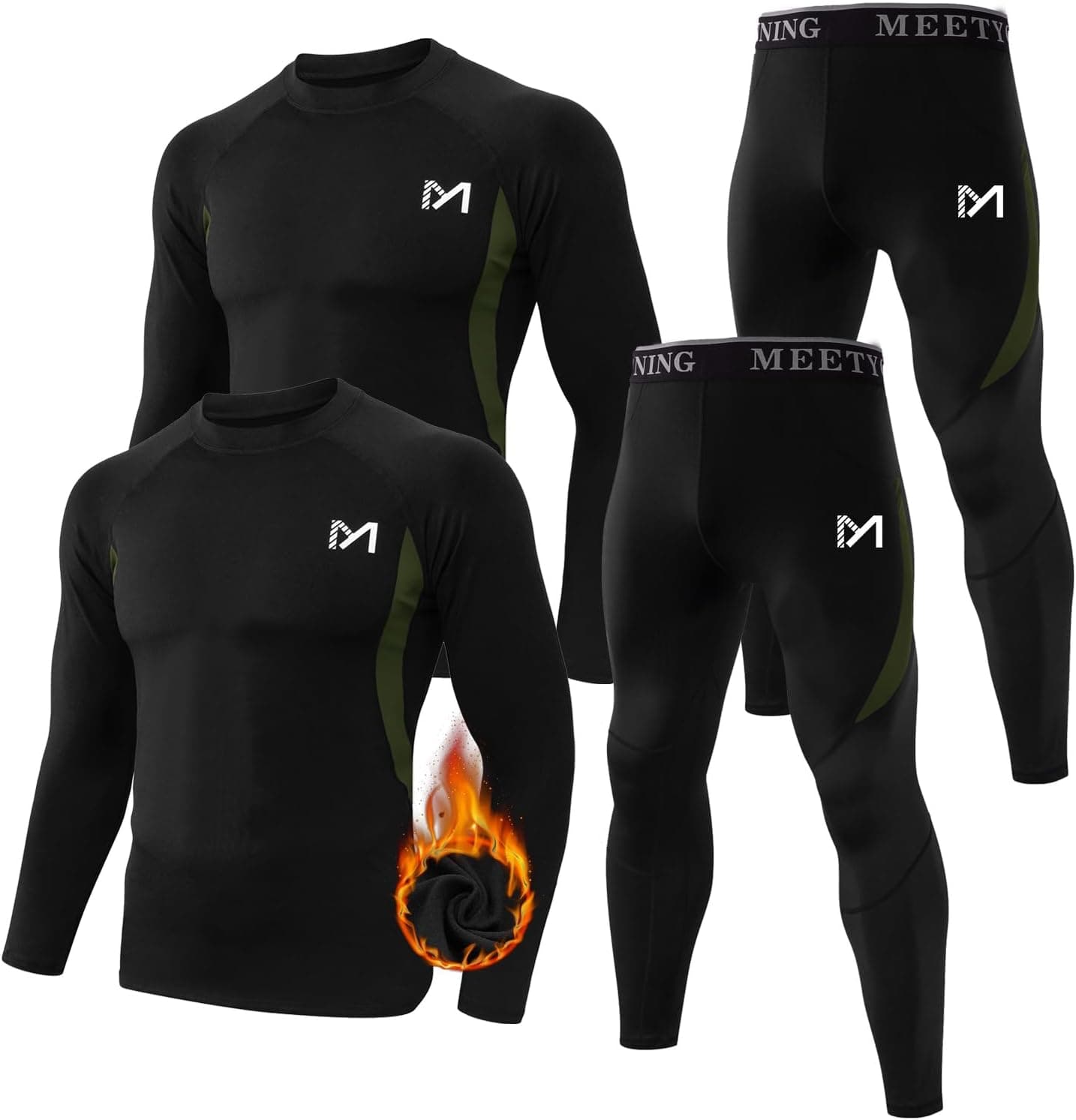 MEETYOO Ropa interior térmica para hombres,Capa base para hombres,2 juegos de Calzoncillos largos forrados con equipo de caza